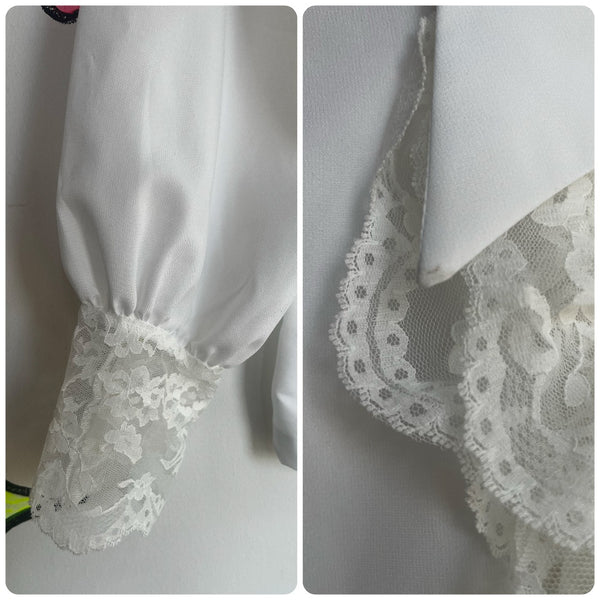 Vintage 70 | White Ruffle Neck Pirate Victorian Steampunk Blouse Top | ML