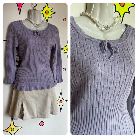 Vintage Y2k | RAVE Lavender Knit Coquette Fairy Grunge Babydoll Top | Size M