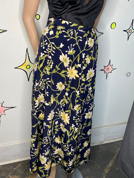 Vintage 90s Floral Maxi Skirt | Fairy Grunge Whimsy Goth Boho Skirt - L