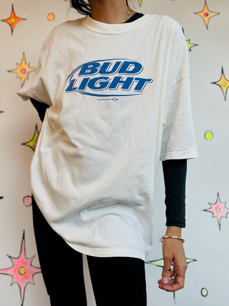 Vintage 90s Bud Light Grunge Biker Americana T-Shirt – Black Retro Beer Tee – XL
