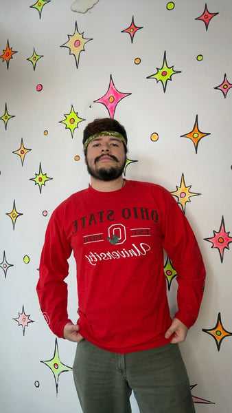 Ohio State University Red Long Sleeve Shirt Collegiate Academia Sporty Grunge - L