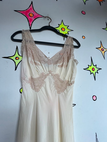 True Vintage 1950s Off-White Full Length Slip Dress Trousseaux Rayon Glam S