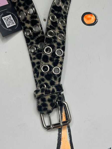 Y2K Faux Leopard Grommet Belt Double Prong Glam Grunge McBling M
