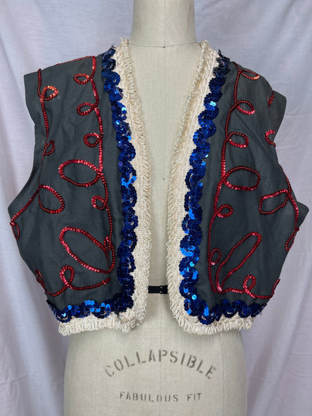 Vintage 1980s | Handmade Beaded Vest Bohemian Costume Pirate Vest | S