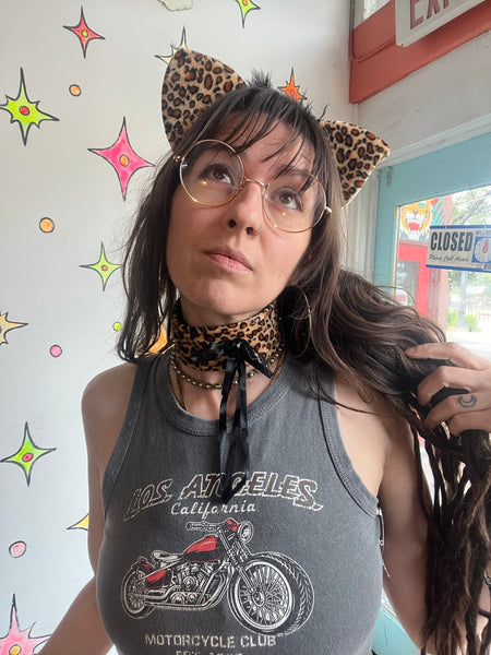 Plush Leopard Cat Costume Set Headband Collar Tail Cuffs Cosplay