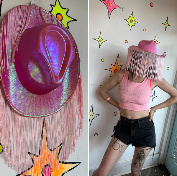 Pink Fringe Cowgirl Hat Barbiecore Western Glam Rodeo Statement Hat