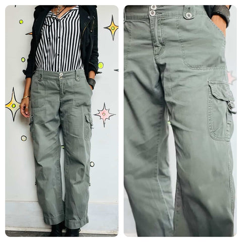 90s/Y2K Super Soft Lee Military Green Cargo Utility Pants – Distressed 9/10 M