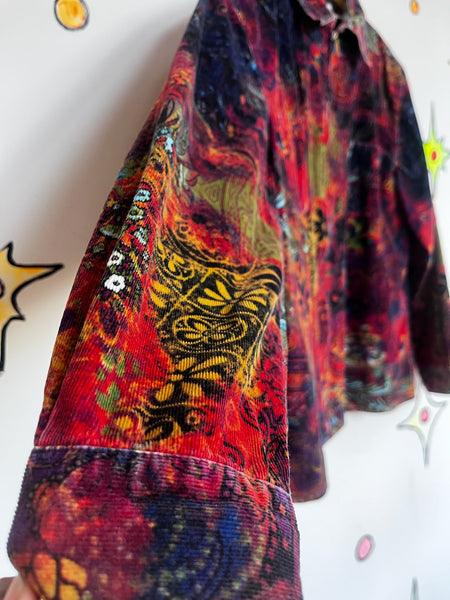 Y2K Paisley Rainbow Tattoo Print Corduroy Jacket Fairy Grunge Boho Maximalist