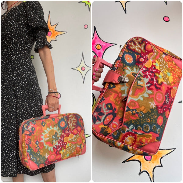 Vintage 1960's 60s | Pink Mod Groovy Psychedelic Travel Case Suitcase