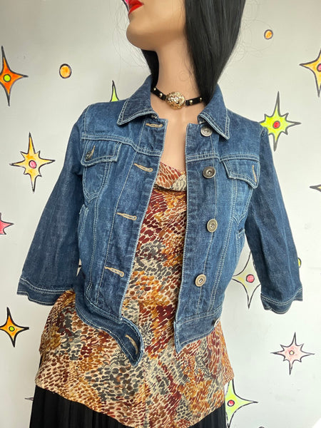 Cropped Y2K Denim Moto Indie Sleaze Emo Grunge Jean Jacket Vintage - S