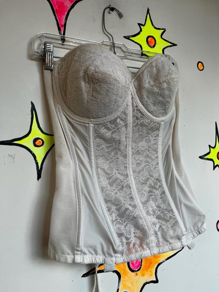 Vintage Off-White Lace Bustier - Union Label Victorian Revival Lingerie - 38B