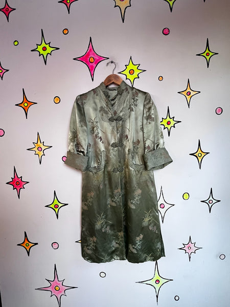 Jade Green Silk Robe Geisha Kimono | Vintage Lounge Boudoir Robe Size S - M
