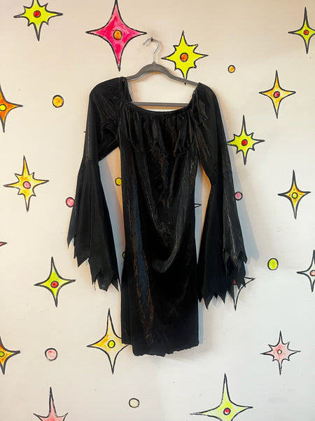 Vintage Black Romantic Goth Mini Dress – Bell Sleeves Witchy Dress – Cosplay - M