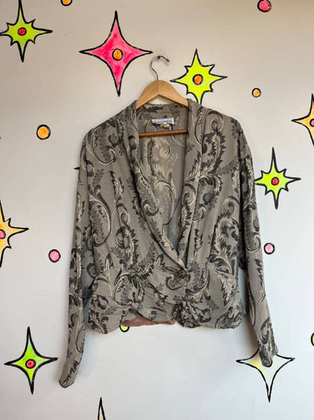 Vintage 90s Edwardian Romantic Gothic Revival Blazer | Silky Silver Paisley |14