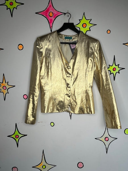 Vintage 70s/80s Metallic Gold Lame Glam Party Blazer - S/M