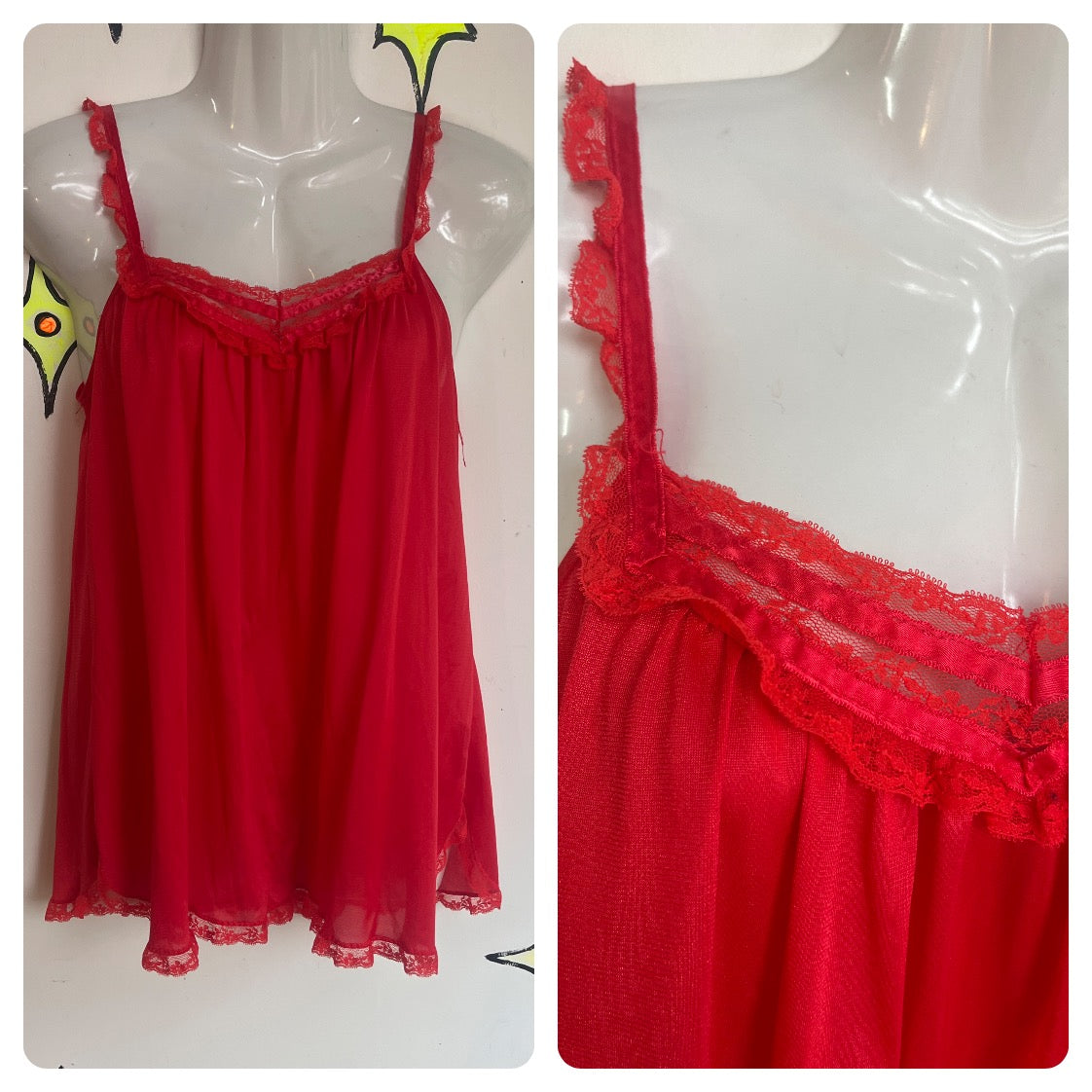 Vintage 70s 80s | Red Babydoll Nighty | Small