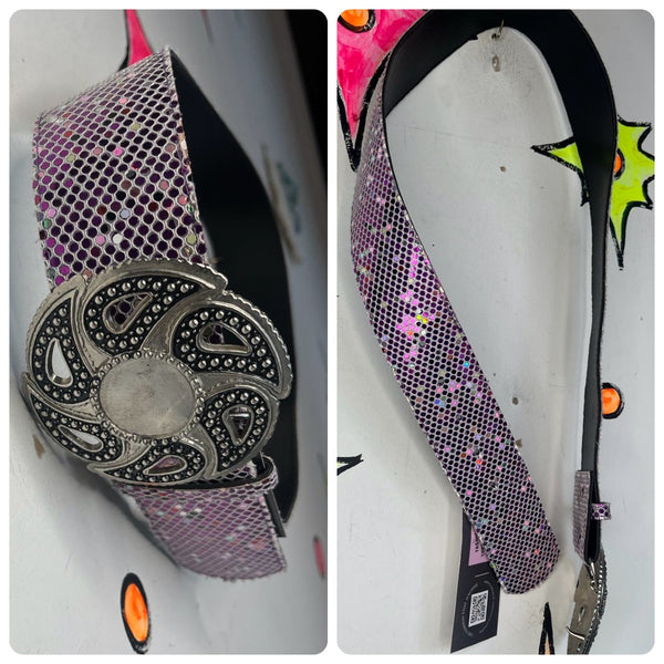 Y2K Purple Sparkly Belt Glitter Rhinestone Buckle Rave McBling Cyber