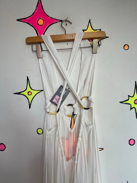 Y2K White Resort Maxi Dress Coastal Cowgirl Boho Cruise Goddess Dress Small
