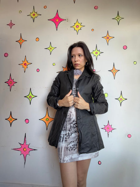 90s Y2K Leather Jacket JLC New York Grunge Goth Minimalist Rocker SM