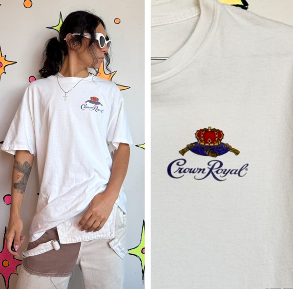Vintage Crown Royal Graphic Tee | Y2K Whiskey Americana Novelty Shirt M/L