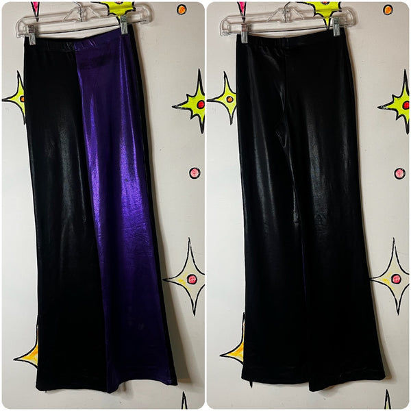 Vintage Stretchy Glam Metallic Black & Purple Rave Disco Bellbottom Flares | S