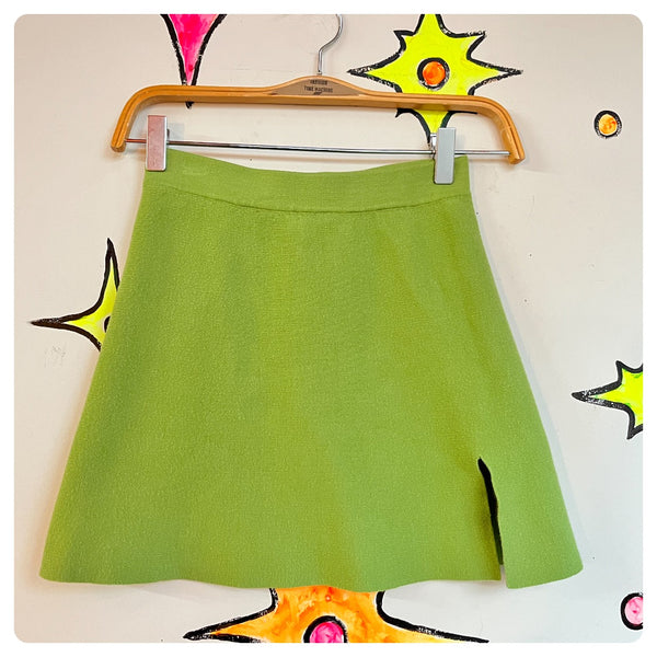 Vintage 90s Y2K | Green Knit Mini Skirt Grunge Fairy Emo Preppy | XS S