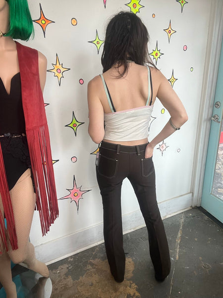 Vintage 70s Brown Western Disco Pants Retro Cowgirl Low Rise Glam Grunge S