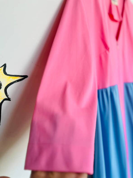 Vintage 60s 70s Vanity Fair Pink Blue Nylon Nighty Robe | Babydoll Grunge | 16