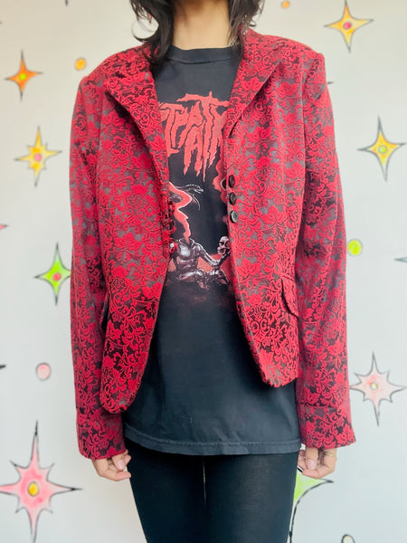 Y2K Red Baroque Damask Jacket Whimsy Goth Vampire Gothic Punk Statement Blazer L