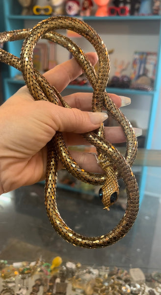 Vintage 70s 80s Whiting and Davis Gold Tone Wrap Snake Belt