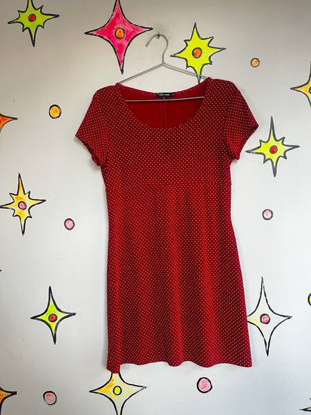 Vintage 90s Fairy Grunge Red & White Polka Dot Mini Dress – Stretchy | Size M
