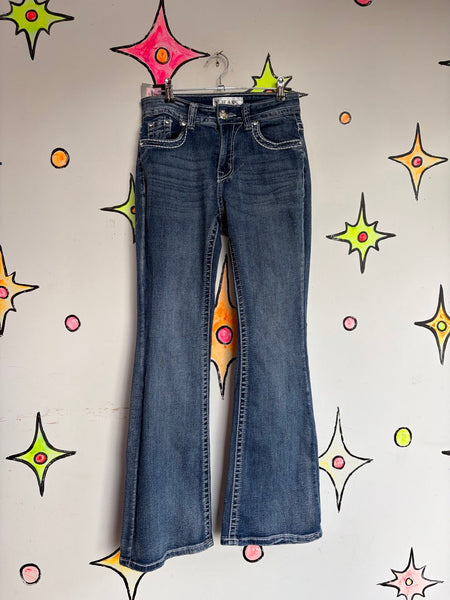 Y2K Low Rise McBling Rhinestone Embellished 2000s Glam Baddie Denim Flares S
