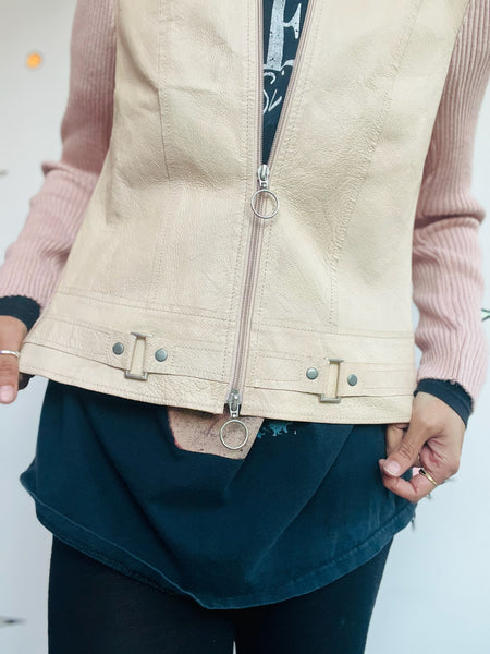 Y2K Pink Leather Jacket | Moto Rib Knit Hybrid Soft Grunge Fairy Ballet Core | S