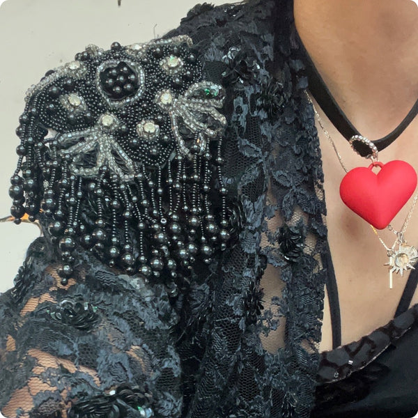 Vintage Black Fairy Grunge Babydoll Beaded Whimsy Goth Lace Duster Jacket Robe