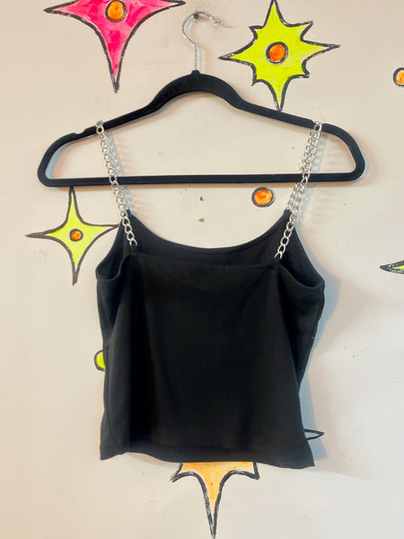 Y2K Black Chain Strap Cami Top Cyber Fairycore Grunge Tank - Medium