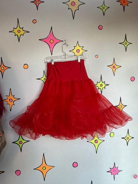 Red Tulle Petticoat | Lolita Goth Cupcake Crinoline Skirt Retro Pin Up Medium