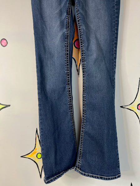 Y2K Blue Denim Flare Jeans Low Rise Stretchy 2000s Bootcut Jeans Size 3 / 25-26