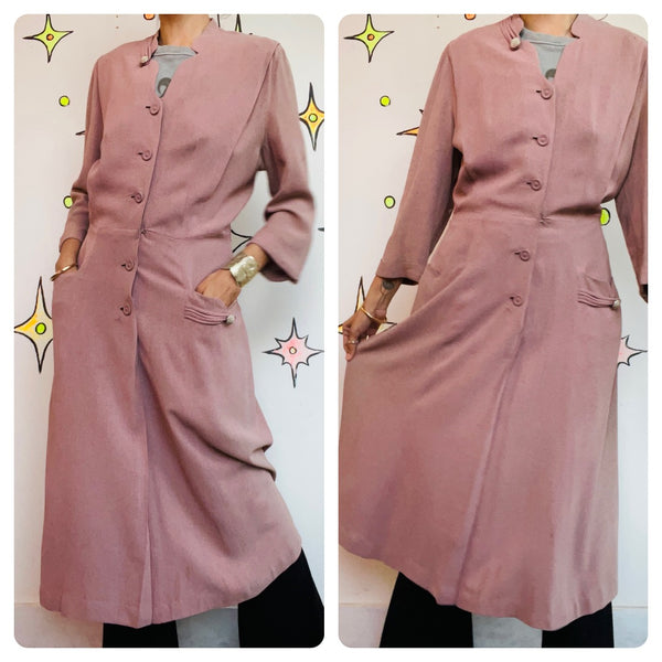 Dusty Pink 1940s Secretary Dress True Vintage Boho Grunge Historical Fashion ML