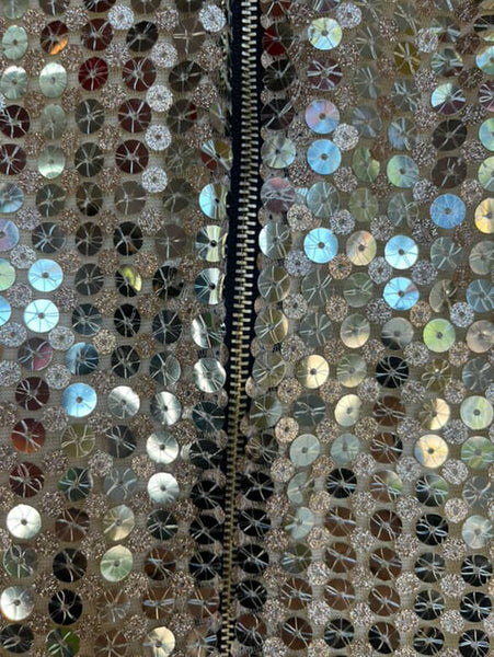 Vintage Gold Sequin Cold Shoulder Boho Disco Crop Top 70s Glam Party Blouse M/L