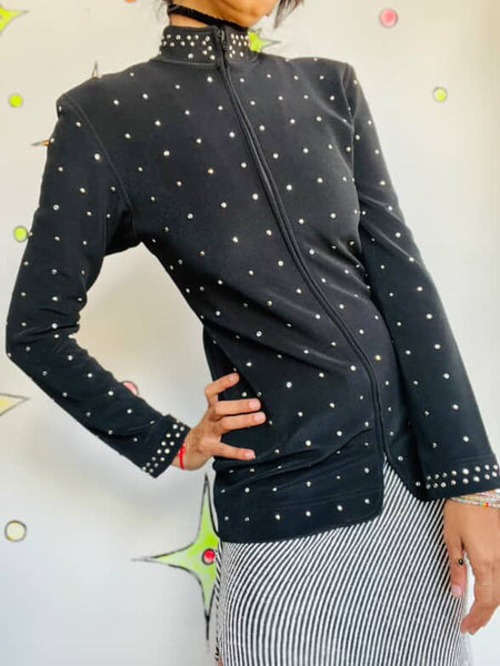 Vintage 80s/90s Tadashi Shoji Black Studded Zip-Up Blazer | Jacket | Size S/M
