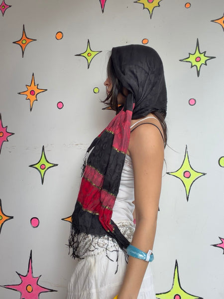 Black Red Gauzy Scarf Wrap Whimsy Goth Grunge Witchy Boho Layering Shawl