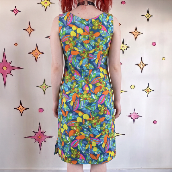 Vintage 60s 70s Rainbow Psychedelic Cotton Mini Dress MOD Hawaiian GoGo - M