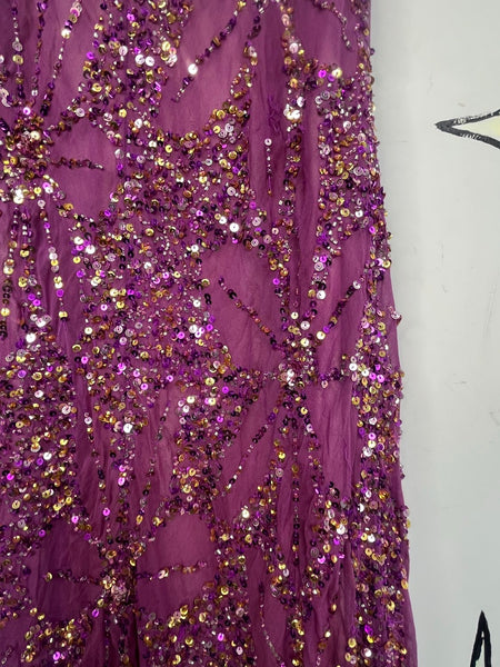 Vintage Y2K Glitter Glam Adrianna Papell Silk Fully Beaded Goddess Formal Gown 4