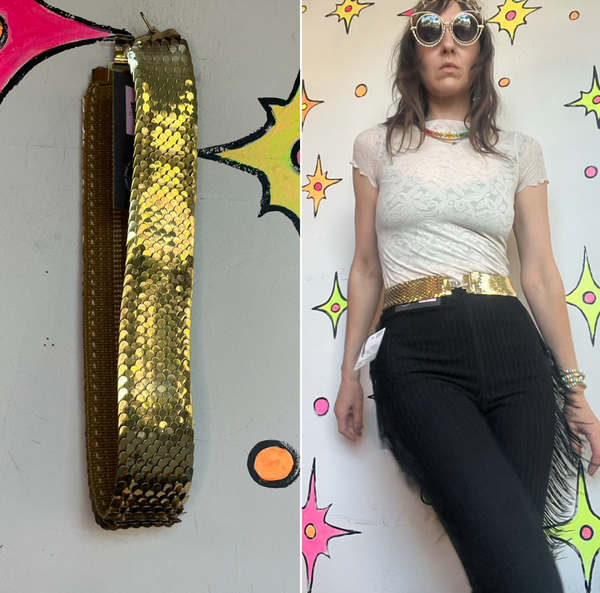 Vintage Gold Mermaid Scale Stretch Belt Disco / 80s Glam Statement Cincher