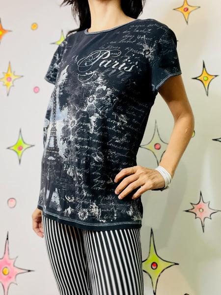 Y2K Grunge Paris Tattoo Print Tee Fairy Grunge Goth Romantic Vintage T-Shirt XL