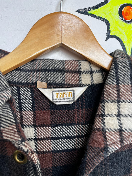 Vintage 60s Rawhide Lacer Brown Plaid Pullover Wool Shirt | Workwear Flannel XL