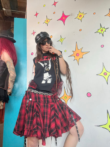 Y2K Plaid Harness Mini Skirt Avant Garde Indie Sleaze Mall Goth Punk Grunge XXL