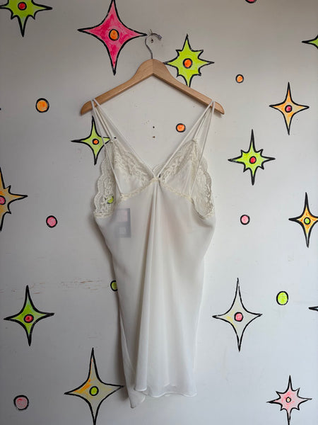 Vintage Ivory Lace Slip Dress Babydoll Glam Grunge Pin-Up Loungewear XL+