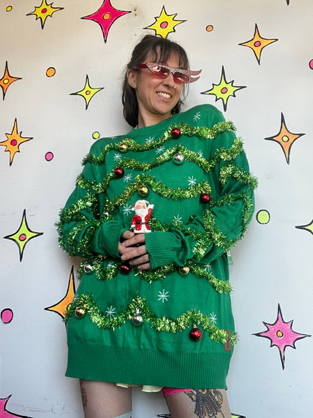 Tipsy Elves Christmas Sweater Ugly Tacky Holiday Ornament Tinsel XXL