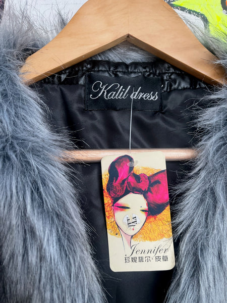 Vintage Y2K Black Vest w Vegan Faux Fur Trim Fairy Grunge Glam | Indie Sleaze S